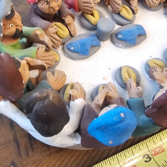 Clay Terra Cotta Pottery Peru Peruvian Jesus Fishes Loaves Folk Art Christian - Picture 2 of 6